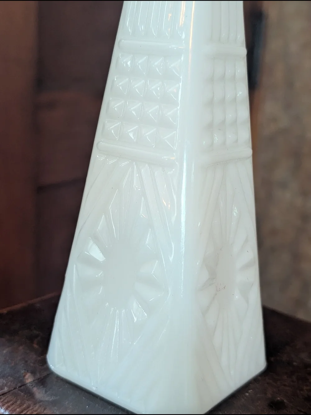Vintage White Milk Glass Pyramid Vase Geometric Pattern Anchor Hocking Square